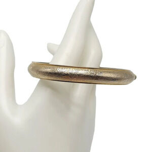 Embossed Floral Hinged Cuff Bangle Bracelet Gold Tone Vintage